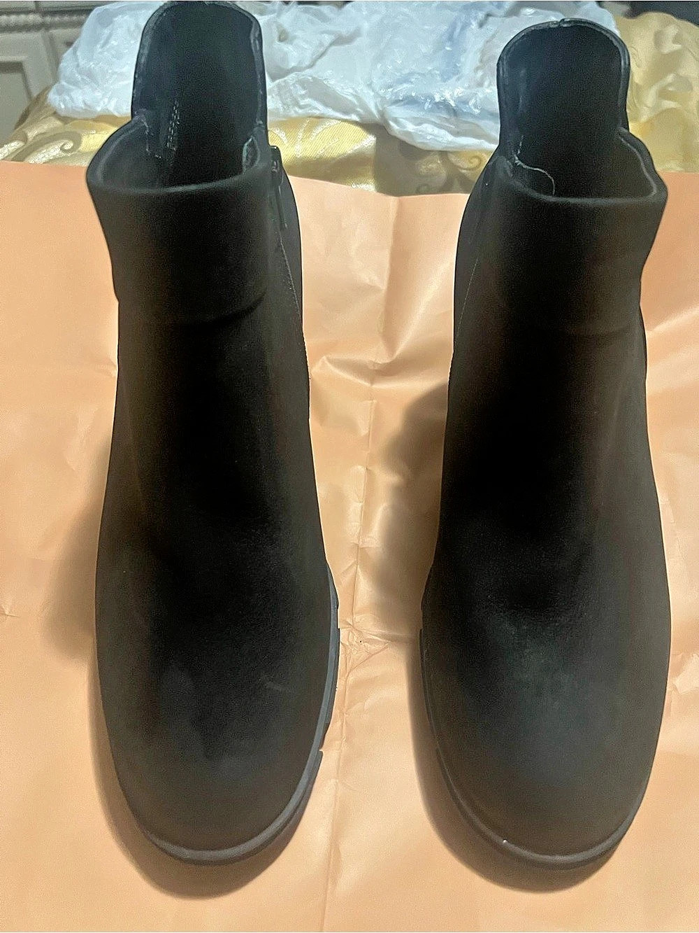Paul Green Black Nubuck leather Ankle Boots side zip block heels US 9